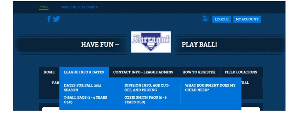 LEAGUE INFO & DATES tab - Fall 2022 Dates - click on the pic above!