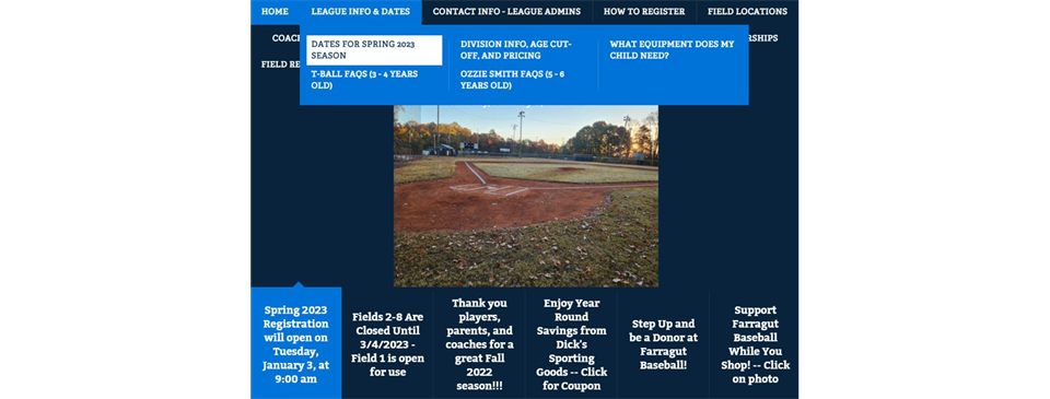 LEAGUE INFO & DATES tab - Spring 2023 Dates - click on the pic above!