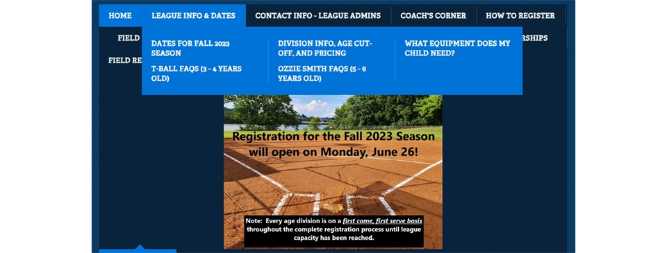 LEAGUE INFO & DATES tab - Fall 2023 Dates - click on the pic above