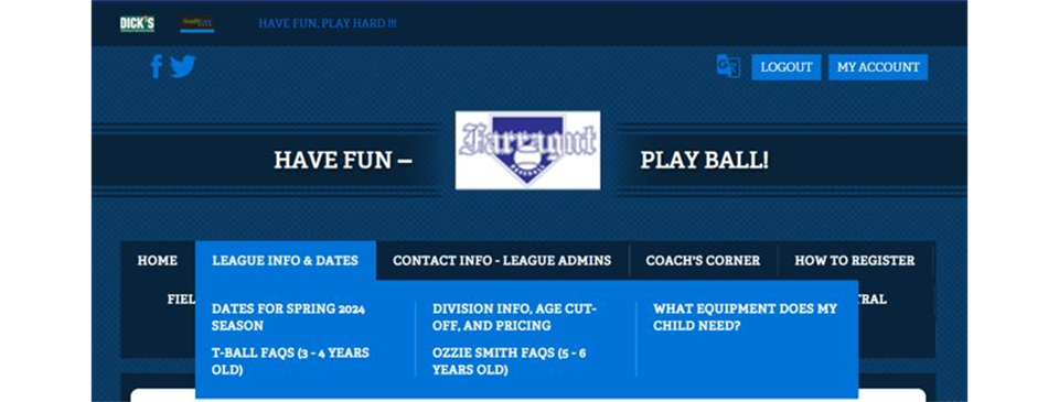 LEAGUE INFO & DATES - find on our website for Spring 2024 info!