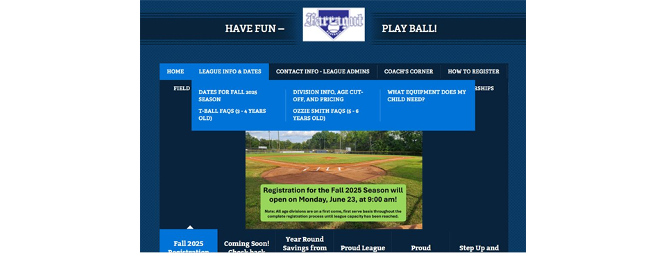 LEAGUE INFO & DATES tab - Fall 2025 Dates - click on the pic above