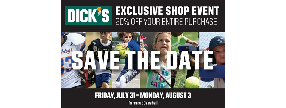 Save the Date! Farragut Baseball's Fall Shop Event is July 31 - August 3
